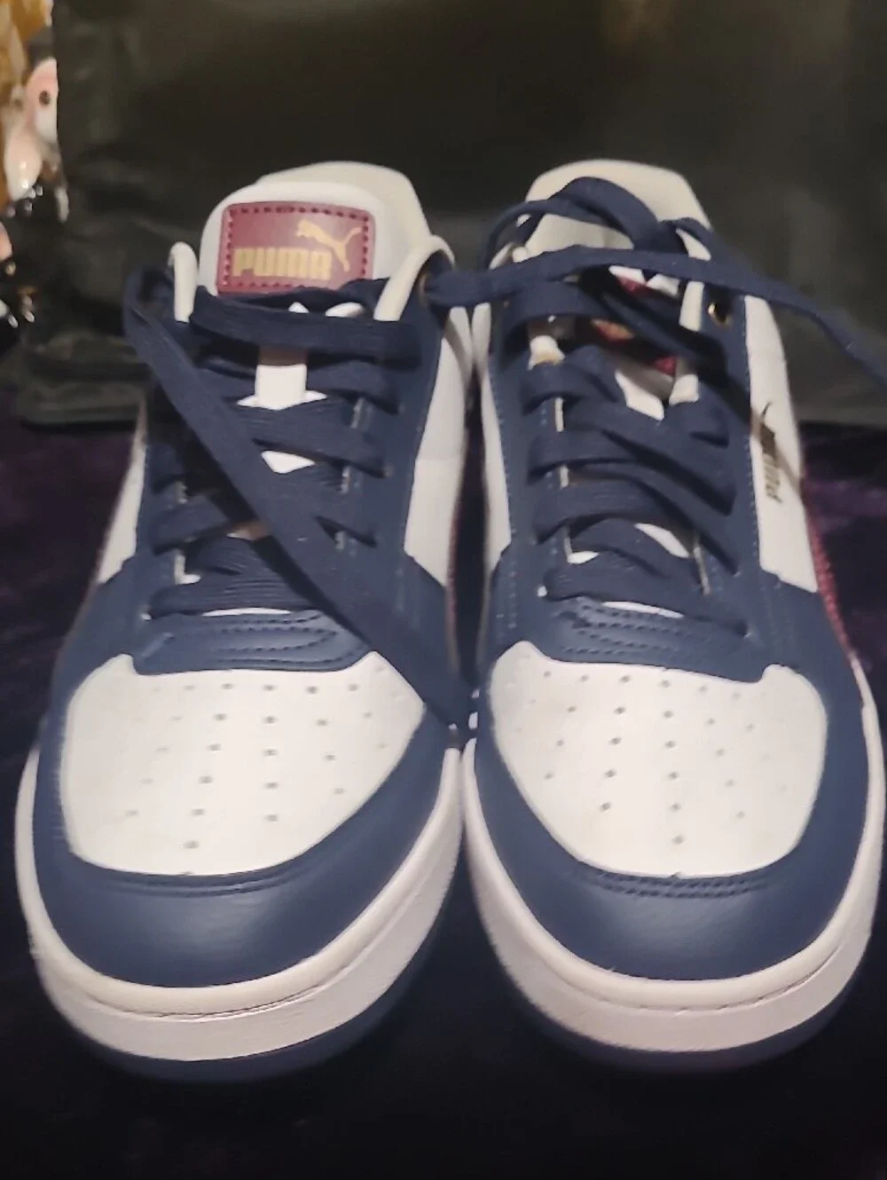 Puma Size 8.5 Navy, White & Burgundy Low-Top Sneakers